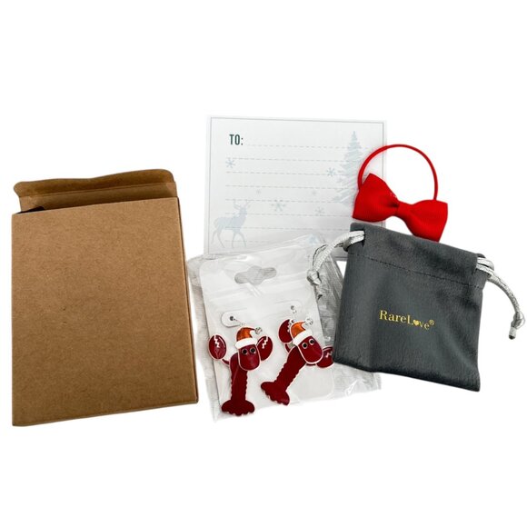 Rarelove Christmas Lobster Earrings Gift Set With Card Red Bow NWB - Picture 9 of 9